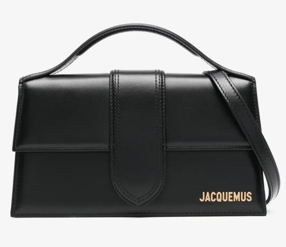 NWT Jacquemus Black Le Grand Bambino Leather Crossbody Bag Gold Logo